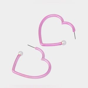 Betsey Johnson HEART HOOP EARRINGS PINK/WHITE